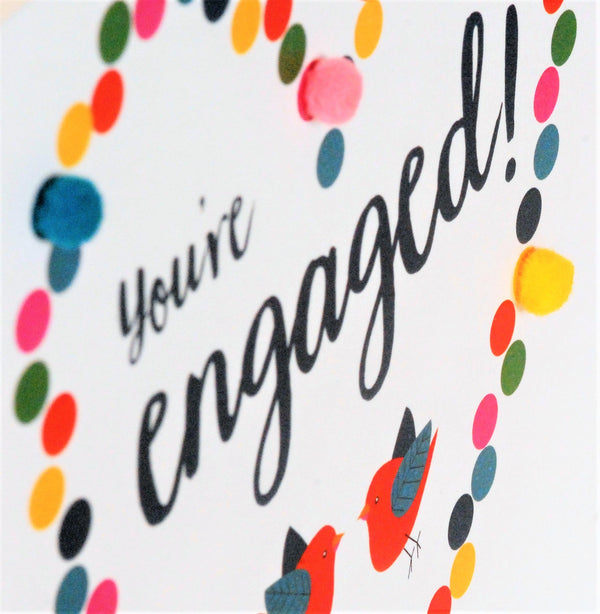 Wedding Card, Dotty Heart, Engagement, Embellished with colourful pompoms