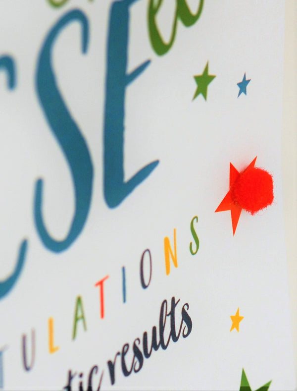 Congratulations Card, Star, GCS(yip)E(eeee) results, Embellished with pompoms