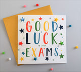 Exam Good Luck Card, Stars, Embellished with pompoms
