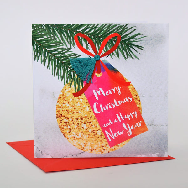 Christmas Card, Bauble and Pine, Tassel Embellished