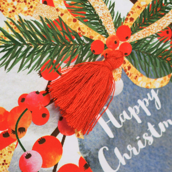 Christmas Card, Berries, From all of us to all of you, Tassel Embellished