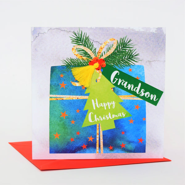 Christmas Card, Present, Grandson, Happy Christmas, Tassel Embellished