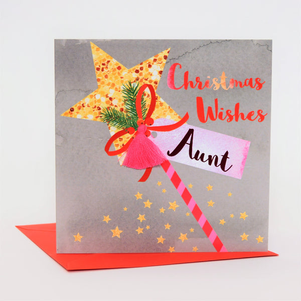 Christmas Card, Wand, Christmas Wishes, Aunt, Tassel Embellished