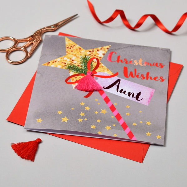 Christmas Card, Wand, Christmas Wishes, Aunt, Tassel Embellished