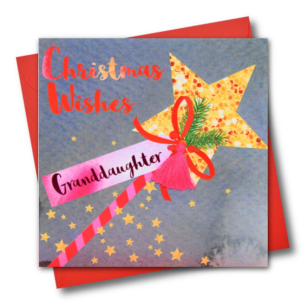 Christmas Card, Wand, Christmas Wishes, Granddaughter, Tassel Embellished