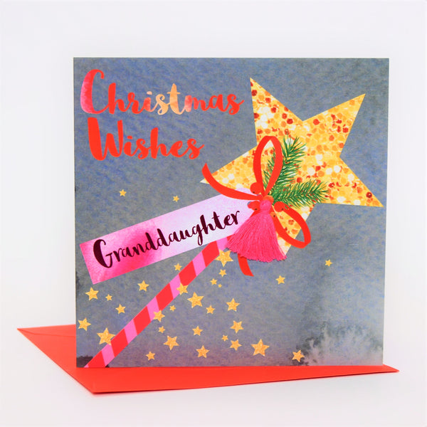 Christmas Card, Wand, Christmas Wishes, Granddaughter, Tassel Embellished