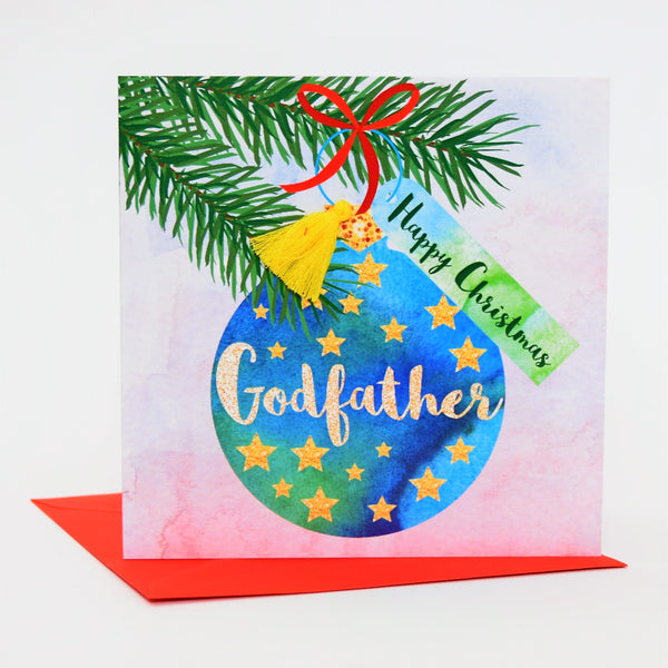 Christmas Card, Bauble, Happy Christmas, Godfather, Tassel Embellished