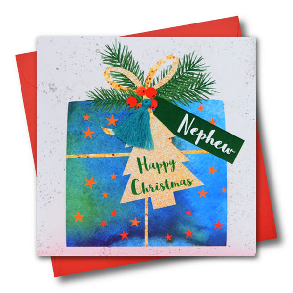 Christmas Card, Present, Nephew, Happy Christmas, Tassel Embellished