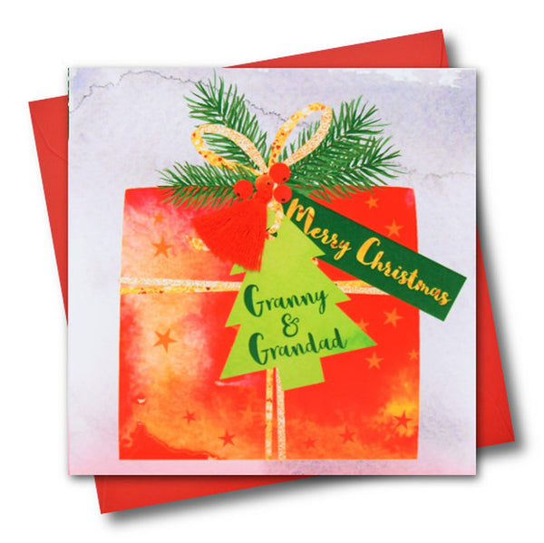 Christmas Card, Present, Merry Christmas, Granny and Grandad, Tassel Embellished