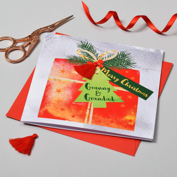 Christmas Card, Present, Merry Christmas, Granny and Grandad, Tassel Embellished