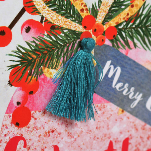 Christmas Card, Bauble, Merry Christmas, Godmother, Tassel Embellished