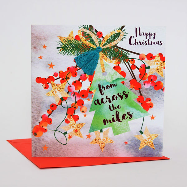 Christmas Card, Berries, From Across the Miles, Tassel Embellished