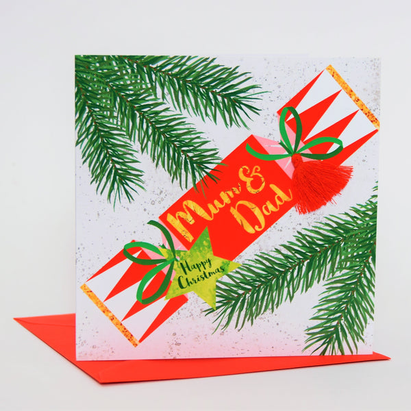 Christmas Card, Cracker, Mum & Dad, Happy Christmas, Tassel Embellished