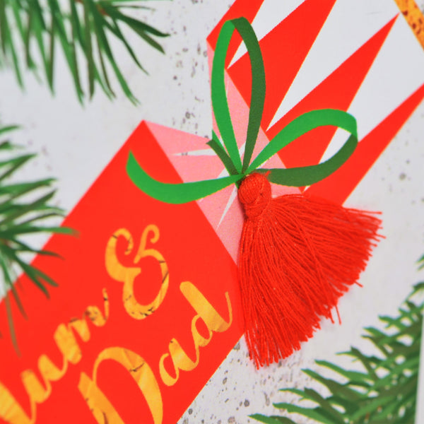 Christmas Card, Cracker, Mum & Dad, Happy Christmas, Tassel Embellished