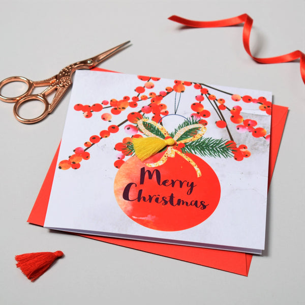 Christmas Card, Bauble and Pine, Merry Christmas, Tassel Embellished