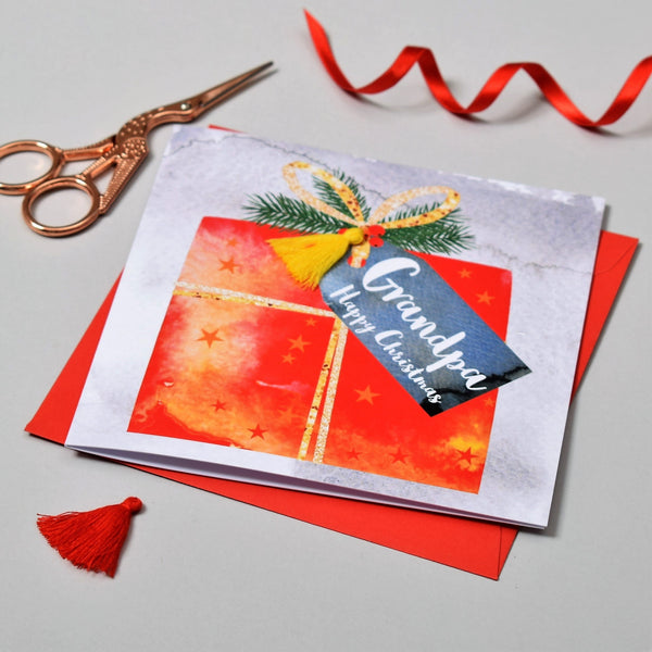 Christmas Card, Present, Grandpa, Happy Christmas, Tassel Embellished