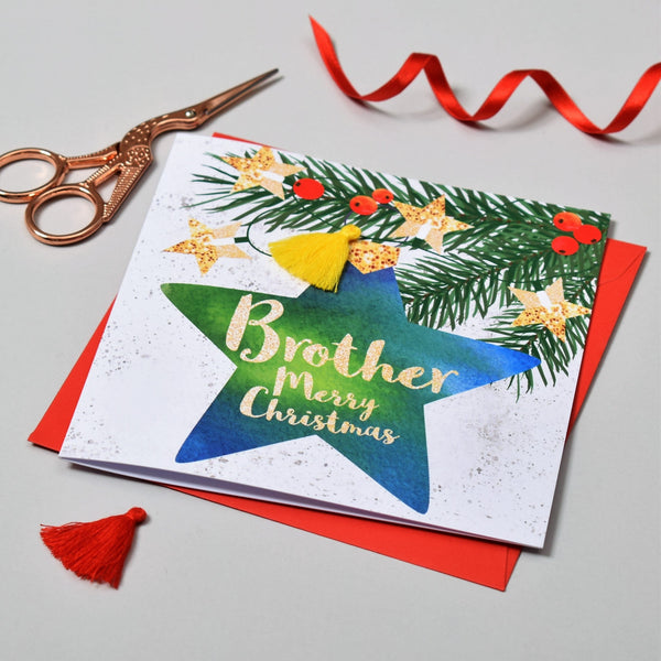 Christmas Card, Bauble, Brother, Merry Christmas, Tassel Embellished