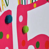 Welsh Age 15 Pink Birthday Card, Penblwydd Hapus, Embellished with Pompoms