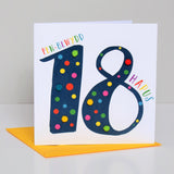 Welsh Age 18 Blue Birthday Card, Penblwydd Hapus, Embellished with Pompoms