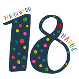 Welsh Age 18 Blue Birthday Card, Penblwydd Hapus, Embellished with Pompoms