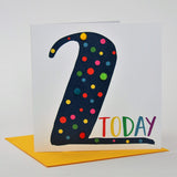 Birthday Card, Age 2 - Blue, 2 Today, Embellished with colourful pompoms