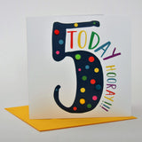 Birthday Card, Age 5 - Blue, 5 Today, Hooray!!!, Embellished with pompoms