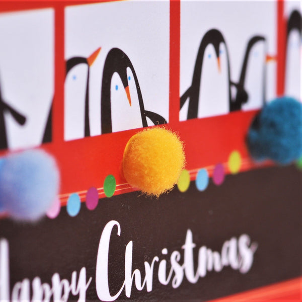 Christmas Card, Santa on the Bus, Embellished with colourful pompoms
