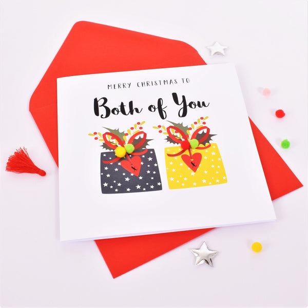 Christmas Card, Presents, Both of You, Embellished with colourful pompoms