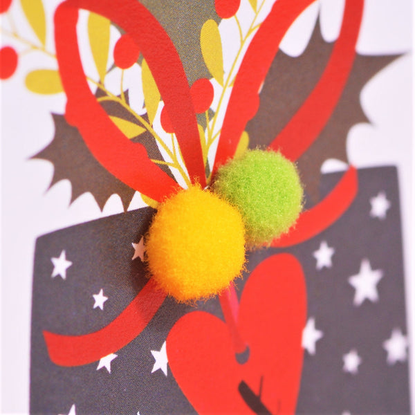 Christmas Card, Presents, Both of You, Embellished with colourful pompoms