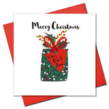 Christmas Card, Present with Heart Tag, The One I Love, Embellished with pompoms