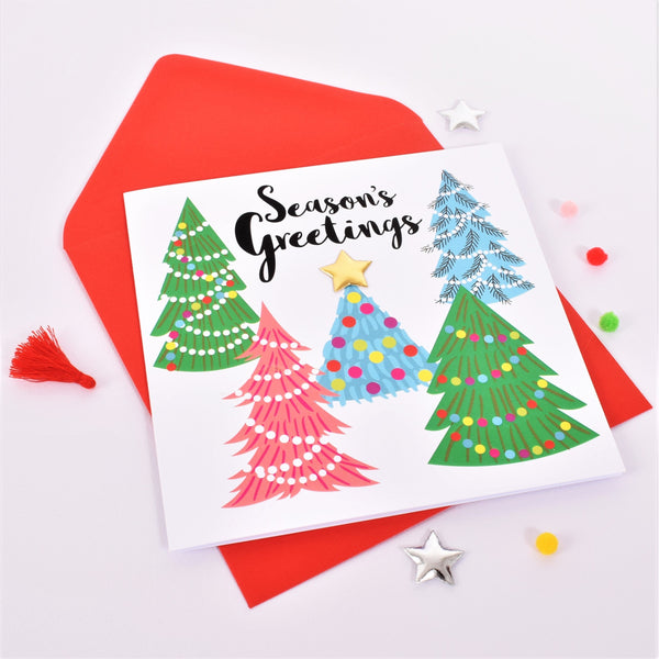 Christmas Card, Season's Greetings, Embellished with a shiny padded star