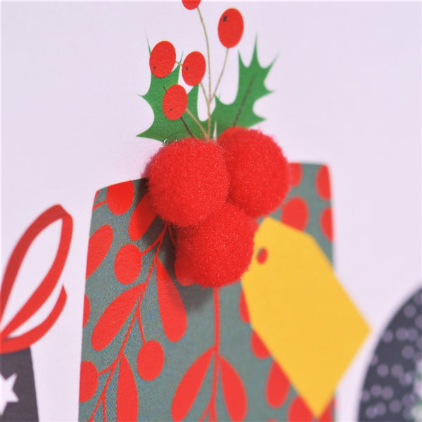 Christmas Card, Pile of Presents, Brother, Embellished with pompoms