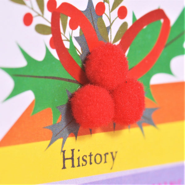 Christmas Card, Pile of School Books, Top Teacher, Embellished with pompoms