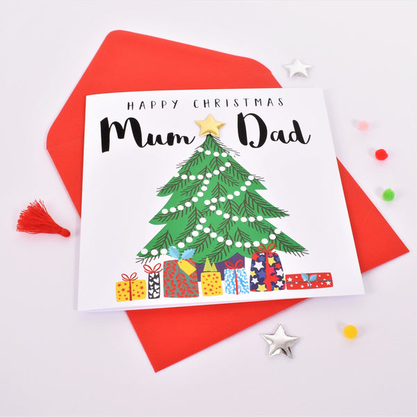 Christmas Card, Christmas Tree and Presents, Mum & Dad, padded star Embellished
