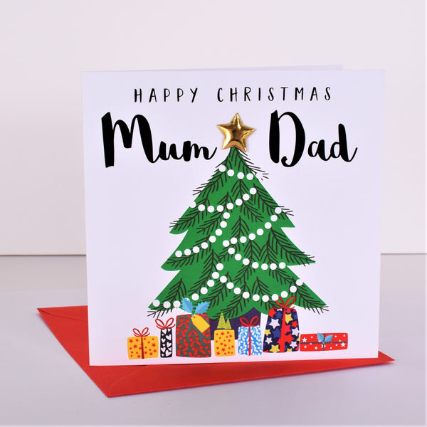 Christmas Card, Christmas Tree and Presents, Mum & Dad, padded star Embellished