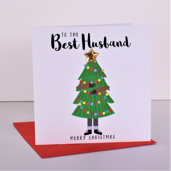 Christmas Card, Man Carrying Christmas Tree, Husband, padded star Embellished