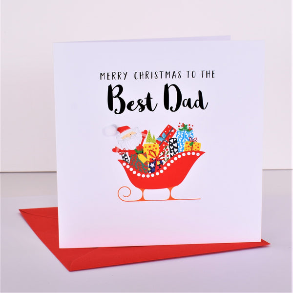 Christmas Card, Santa and Sleigh, Best Dad, Embellished with colourful pompoms