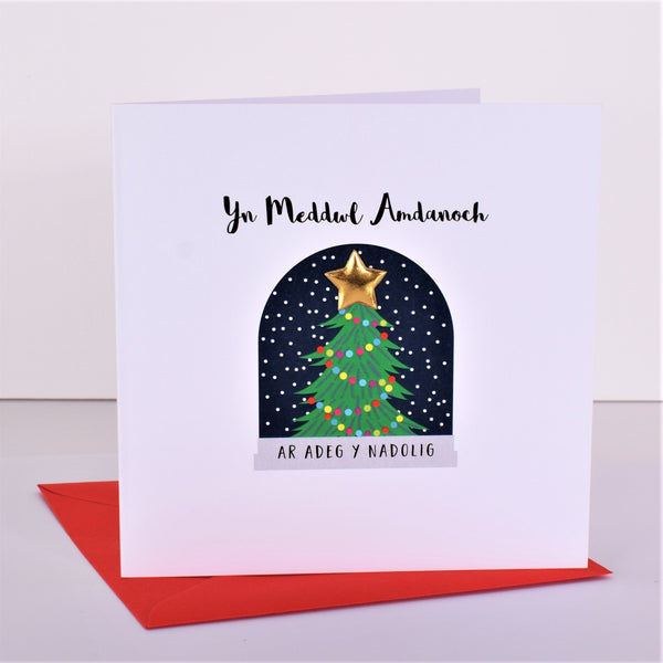 Welsh Christmas Card, Nadolig Llawen, Thinking of You, padded star embellished