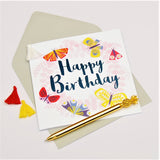 Birthday Card, Butterfly Wreath, Embellished with a colourful tassel
