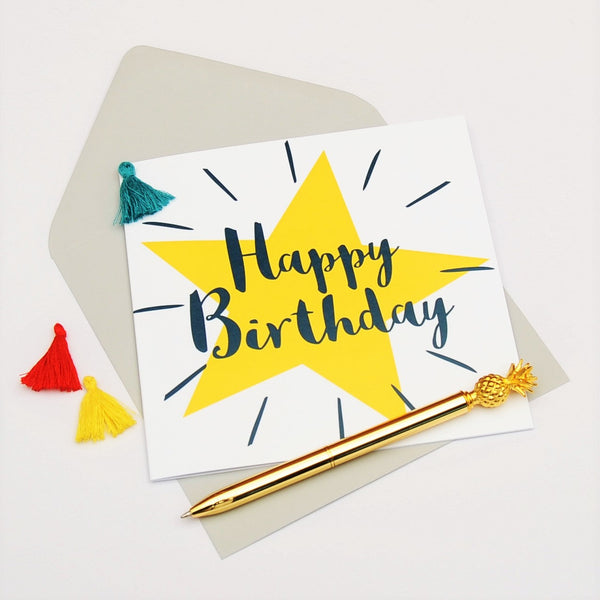 Birthday Card, Star, Happy Birthday, Embellished with a colourful tassel