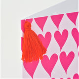 Welsh Valentine's Day Card, Hearts Background, Tassel Embellished