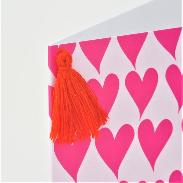 Welsh Valentine's Day Card, Hearts Background, Tassel Embellished