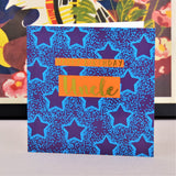 Birthday Card, Uncle Blue Stars, Happy Birthday Uncle, text foiled in shiny gold