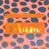 Birthday Card, Mam Colourful Dots, Happy Birthday Mam, text foiled in shiny gold