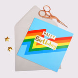 Birthday Card, Colour Bolt, Happy Birthday, text foiled in shiny gold