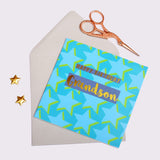 Birthday Card, Grandson Blue Stars, text foiled in shiny gold