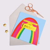 Birthday Card, Cousin Rainbow, Happy Birthday Cousin, text foiled in shiny gold