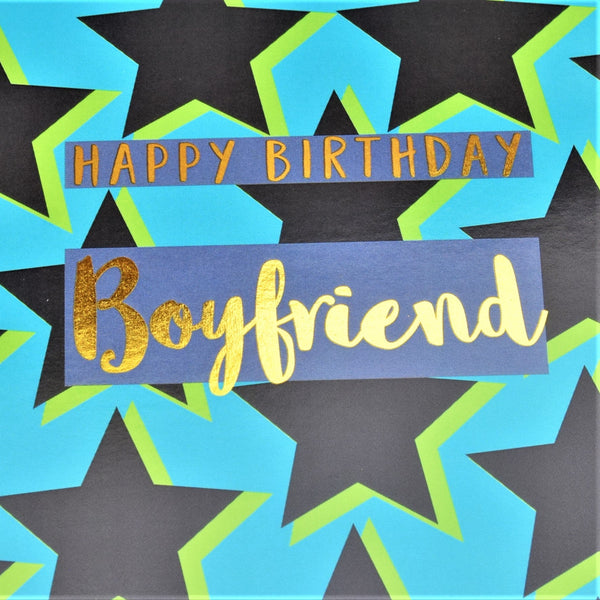 Birthday Card, Star Boyfriend, text foiled in shiny gold