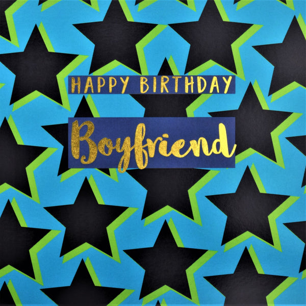 Birthday Card, Star Boyfriend, text foiled in shiny gold