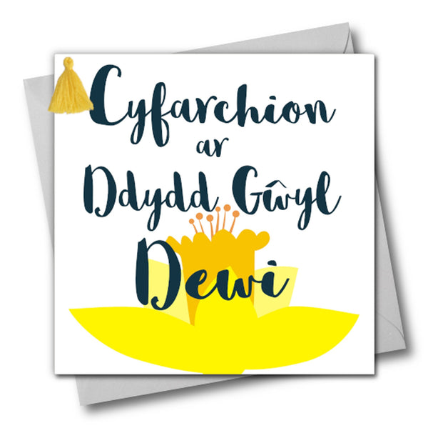 Welsh St Davids Day Card, dydd gwyl dewi hapus, Daffodils, Tassel Embellished